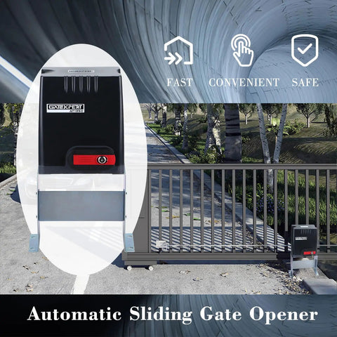 Automatic Sliding Gate Opener With Remote Transmitters And Infrared Photocell Sensor kit, installed on 1350lb gate, outdoor view