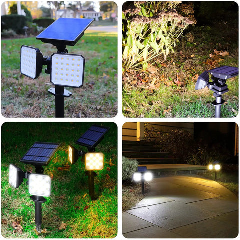 Four Pack Waterproof Outdoor Solar Lights With Dusk To Dawn Sensor, Dual Use Wall And Ground Landscape Spotlights For Yard, Walkway, Driveway, And Porch, Solar Powered With Daylight And Warm White Illumination, Easy Install