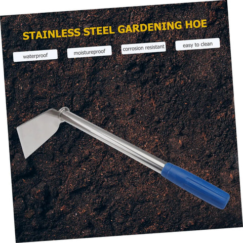 Stainless Steel Gardening Hoe With Anti Skid Rubber Grip Lightweight Yet Sturdy Hand Tool on soil background