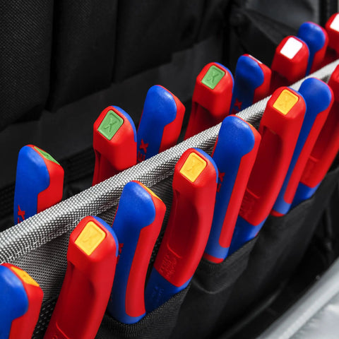 Ten Piece KNIPEXTEND ColorCode Clips Set With Red Blue Yellow Light Gray And Magenta For Quick Tool Identification On The Jobsite
