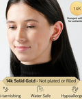 Yellow 7mm 14K Solid Gold Ball Stud Earrings For Women And Men With Post Back Unisex Everyday Wear Classic Simple Jewelry For Stacking Or Wearing Solo Style on ear