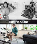 Quiet Electric Drum Set For Apartments And Beginners With 8 Inch Mesh Pads, Headphone Ready, noise vs silent comparison image