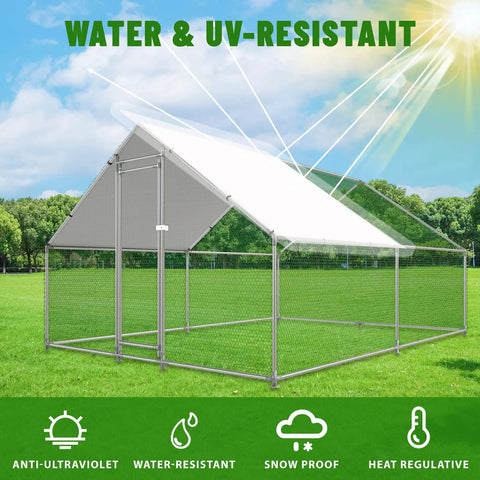 Large Metal Chicken Coop Walk In Poultry Cage With Water Resistant Roof And Anti UV Cover on green lawn