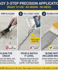 Step-by-step application guide for Dead Set Self Leveling Concrete Crack Filler 4 Pack Liquid Cement Sealant for driveways.