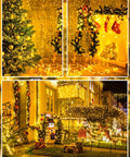 Lit 75.8 Ft 200 LED Christmas String Lights illuminating indoor and outdoor scenes for Xmas tree, garden, and party decoration.