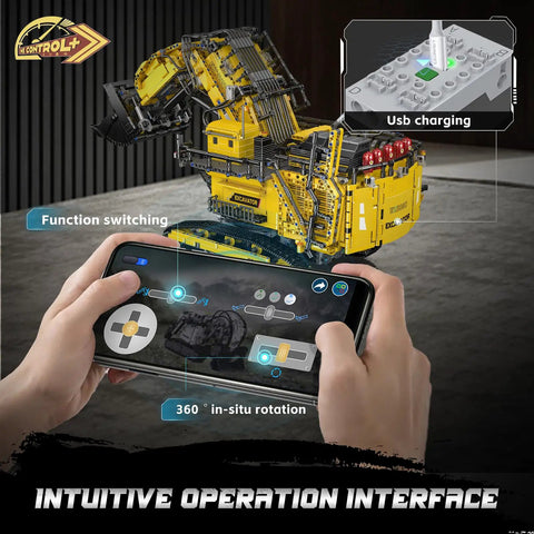 App-Controlled RC Excavator Building Set For Adults with smartphone control interface, 4767-piece construction model