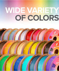 Wide variety of colored 3D printer filaments, including White 1.75mm PLA 3D Printer Filament, 1kg Spool.