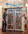 11 Cubic Foot Convertible Upright Fridge And Freezer Freestanding Setup showing reversible doors and spacious storage for groceries.