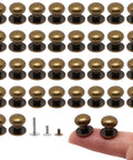 Bronze Mini Drawer Pulls Set Of 36 Tiny Round Knob Handles For Jewelry Boxes Cabinets And Dressers, 0.37 Inch Diameter, 0.4 Inch Base, 0.42 Inch Height, Includes 108 Screws And 3 Screw Sizes. Bronze mini round cabinet knobs with screws shown on white background