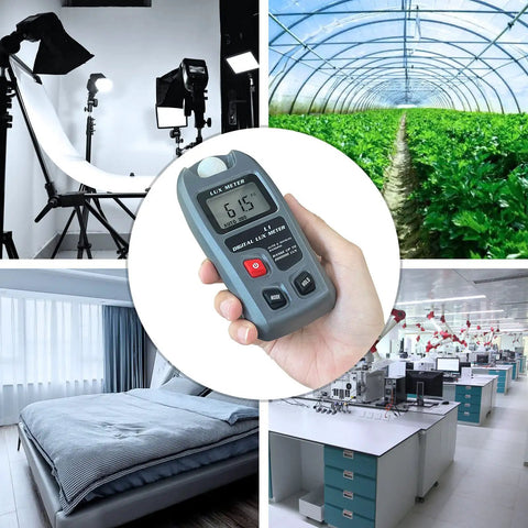 Plant Light Meter For Indoor Outdoor Grow And Photography With LCD Display Lux Illuminance Photometer Dope High Accuracy Readings For Plants Film And LED Grow Lights Easy To Use And Highly Reliable. handheld digital lux meter in hand