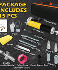 Heavy Duty Beefy 14Oz 15 Piece Pro Grade Grease Gun Kit With 7000 PSI Leak-Proof Spray Gun, 18 Inch Spring Hose, Yellow