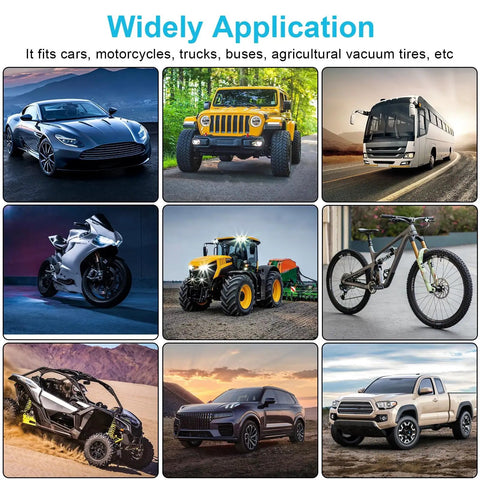 Various vehicles suitable for 60Pcs Tire Plug Kit With Vacuum Repair Screws And Rubber Nails Fast DIY Patch Kit, including cars and motorcycles.