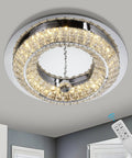 Lit Crystal Ceiling Light Chandelier 16 Inch Flush Mount Dimmable 3 Color Change Modes 16W 32W Max K9 Crystal Fixture