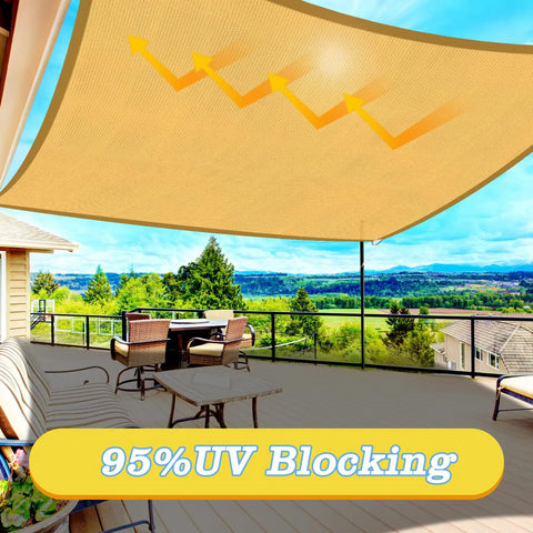 Heavy Duty UV Protection Shade Sail 10x13 Feet Beach Canopy installed on outdoor patio, showing curved design and UV blocking feature.