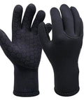 3mm Neoprene Five Finger Waterproof Diving Gloves Warm And Dry Thermal Wetsuit Gloves With Grippy Anti Slip Grip For Kayaking, Snorkeling, Surfing And Other Water Sports For Men And Women, Black, Size Small. Front and back view showing textured anti-slip grip.
