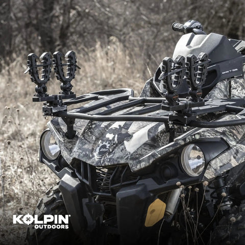 Rhino Grip XL Double Set Pair For ATV Gear Mounts, 360 Degree Rotating installed on camouflaged ATV