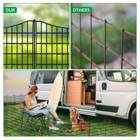 No Dig Decorative Outdoor Garden Fence With 12 Panels for Easy Yard Border and Pet Playpen, rustproof metal wire border