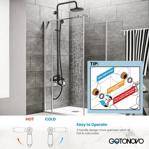 Oil Rubbed Bronze Shower Faucet Set With 8-Inch Rainfall Head, Handheld Sprayer, Wall Mount in modern shower setting