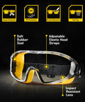 Over Glasses Safety Goggles With Anti Fog Clear Lens ANSI Z87.1 Impact Resistant And UV Proof Eye Protection Adjustable Strap