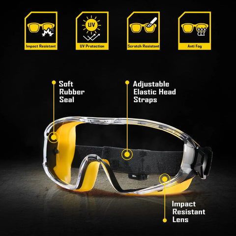 Over Glasses Safety Goggles With Anti Fog Clear Lens ANSI Z87.1 Impact Resistant And UV Proof Eye Protection Adjustable Strap