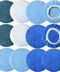 12 Piece Buffing Bonnets Kit For 9 To 10 Inch Orbital Buffer Polisher with various colored microfiber polishing pads.