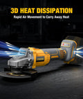 Beast Mode Brushless Cordless Angle Grinder 4.5 Inch For 20V Max Batteries Variable Speed Power Tool, 3D heat dissipation