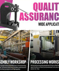 Heavy Duty 3 Ton Manual Arbor Press with six inch stroke in a workshop setting for industrial metalforming use.