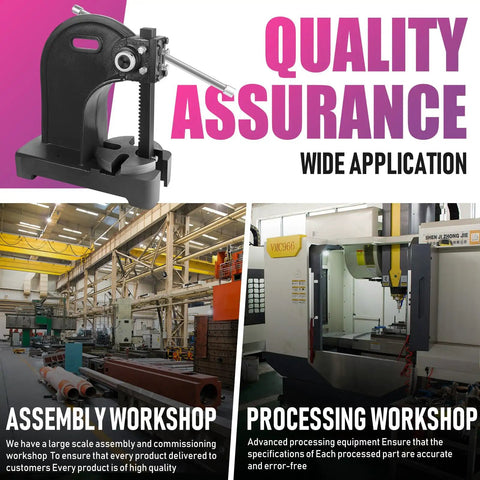 Heavy Duty 3 Ton Manual Arbor Press with six inch stroke in a workshop setting for industrial metalforming use.