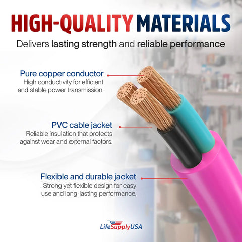 Close-up of the inner structure of 75Ft Heavy Duty Extension Cord Waterproof And Cold Resistant For Indoor Or Outdoor Jobsites.