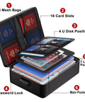 Fireproof Document Bag With Lock And Zipper Organizer Set For Passport, Laptop, Cash And Important Papers, 5 Layer Fire Safe Storage, Lightweight Soft Case, Portable Travel File Organizer detailed view with compartments and passports inside.