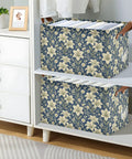 Game Changer Foldable Storage Bins For Shelves With Heavy Duty Steel Frame And Smooth Polyester Fabric Featuring Grab Handles in stylish floral design.
