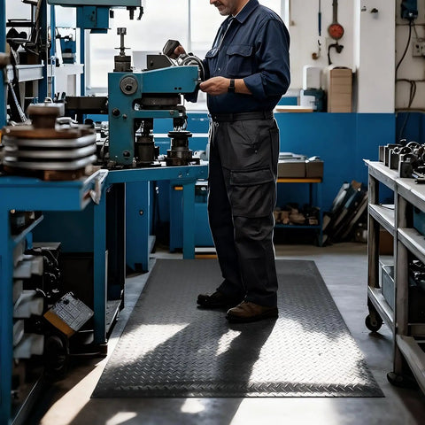 3 X 5 Foot Anti Fatigue Floor Mat Extra Thick Fifteen Sixteenths Inch Ergonomic Diamond Plate Heavy Duty Non Slip Industrial Grade Mat in workshop