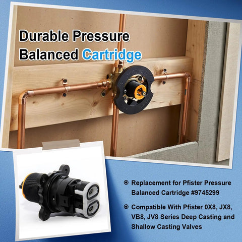 Pressure Balanced Shower Cartridge Model 9745299 for Pfister 0X8 JX8 VB8 JV8 Valve Series Replacement Part in setting
