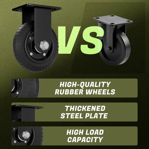 Beefy 6 Inch Caster Wheels Set Of 2 With Solid Rubber 850Lb Heavy Duty Plate Casters Double Ball Bearing Knobby Tread For Workbench Dolly Cart Or Chicken Coop