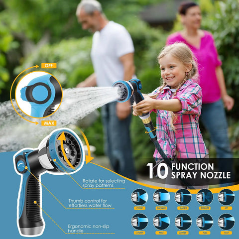 Non Expandable 75 Ft Garden Hose With 10 Function Spray Nozzle Lightweight No Kink Water Hose Durable Leak Proof Construction 360 Degree Swivel Connectors Portable Storage Strap For Easy Yard Cleanup, 10-function nozzle