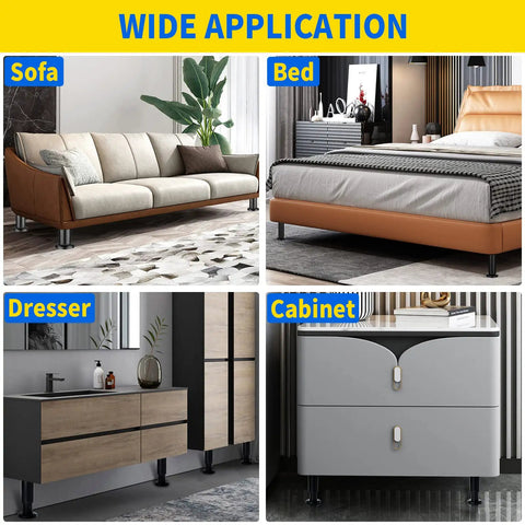 Heavy Duty Adjustable Cabinet Legs With Swivel Base Leveling Kit, Black Metal Furniture Feet Set For Uneven Floors under sofa and bed