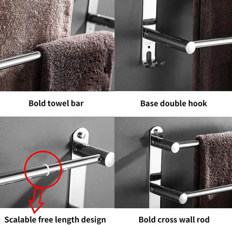 Retractable Towel Rack With 3 Tier Shelf And 2 Towel Bars Adjustable From 19.7 To 31.5 Inches Stainless Steel 304 Durable 3M Adhesive