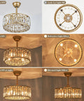 Crystal Caged Ceiling Fan With Light Remote Control 18 Inch Fandelier Chandelier Gold Motor For A Luxe Vibe 4 Light Modern Ceiling Fan
