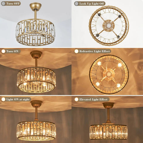 Crystal Caged Ceiling Fan With Light Remote Control 18 Inch Fandelier Chandelier Gold Motor For A Luxe Vibe 4 Light Modern Ceiling Fan