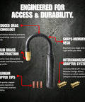 10 Inch Flexible MIG Gun Extension For Tight Spaces Pro Grade Heavy Duty Universal Fit For Gas And Flux Core Welding With Patented Low Restriction Design, featuring solid brass construction, premium copper tips, and shape-memory neck for durability.