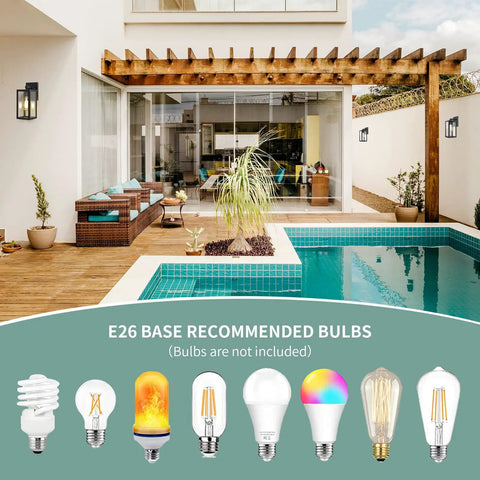 Rugged Outdoor Wall Light Sconce Waterproof Exterior Fixture In Black With Clear Glass Shade No Rust E26 Socket Wall Mount by pool