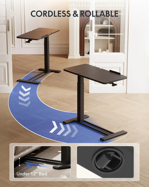 Adjustable Height C Shaped End Table With Split Tilting Top And Gas Spring Lift for Sofa and Bedside showing mobility