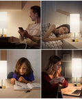 Set Of 2 Touch Control Table Lamps With 3 Way Dimming, USB Ports And AC Outlets in bedroom and living room settings