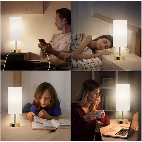 Set Of 2 Touch Control Table Lamps With 3 Way Dimming, USB Ports And AC Outlets in bedroom and living room settings