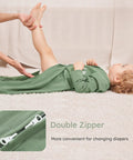 Cozy Sleeved Baby Sleep Sack For 0 To 6 Months Lightweight 0.5 Tog Wearable Blanket, green with double zipper for easy diaper change