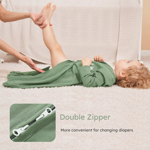 Cozy Sleeved Baby Sleep Sack For 0 To 6 Months Lightweight 0.5 Tog Wearable Blanket, green with double zipper for easy diaper change
