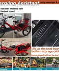 Folding Cruiser Trike For Kids Aged 2 To 10 With Dual Brakes, Three Wheel Rickshaw Pedal Tricycle, rear seat, steel footrest