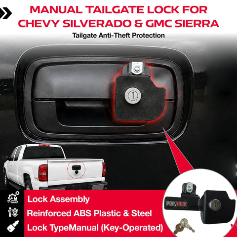 Heavy Duty Manual Tailgate Lock For Chevy Silverado And Gmc Sierra 1999 To 2007 with key slot on truck tailgate handle.