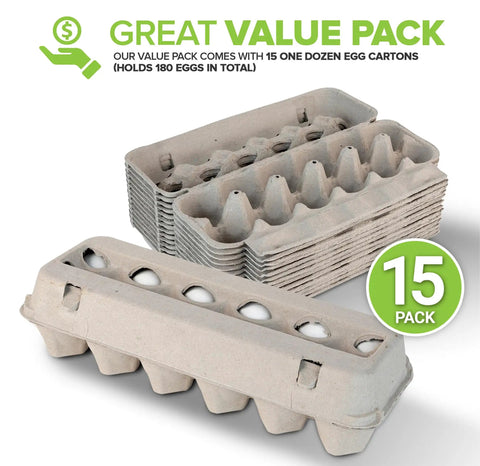Egg Cartons With Viewing Windows 15 Pack Holds 180 Eggs Eco Friendly Recyclable Pulp Fiber With 30 Sell By Date Labels