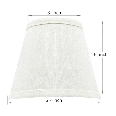 Set Of 6 Linen Drum Chandelier Lamp Shades For Ceiling Pendants, Clip On Hardback, 3 Inch Top, 6 Inch Bottom, 5 Inch High